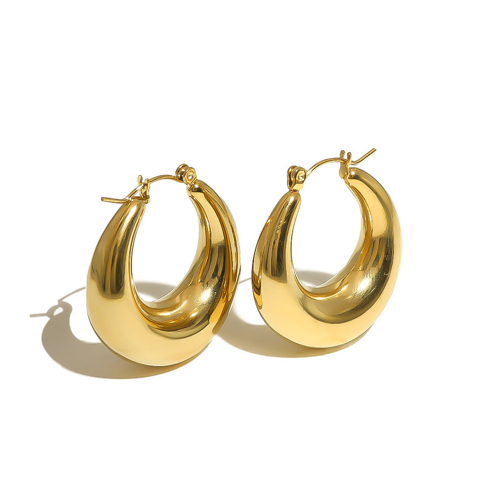 Versatile 18K Gold-Plated Geometric Hoop Earrings with Metallic Finish