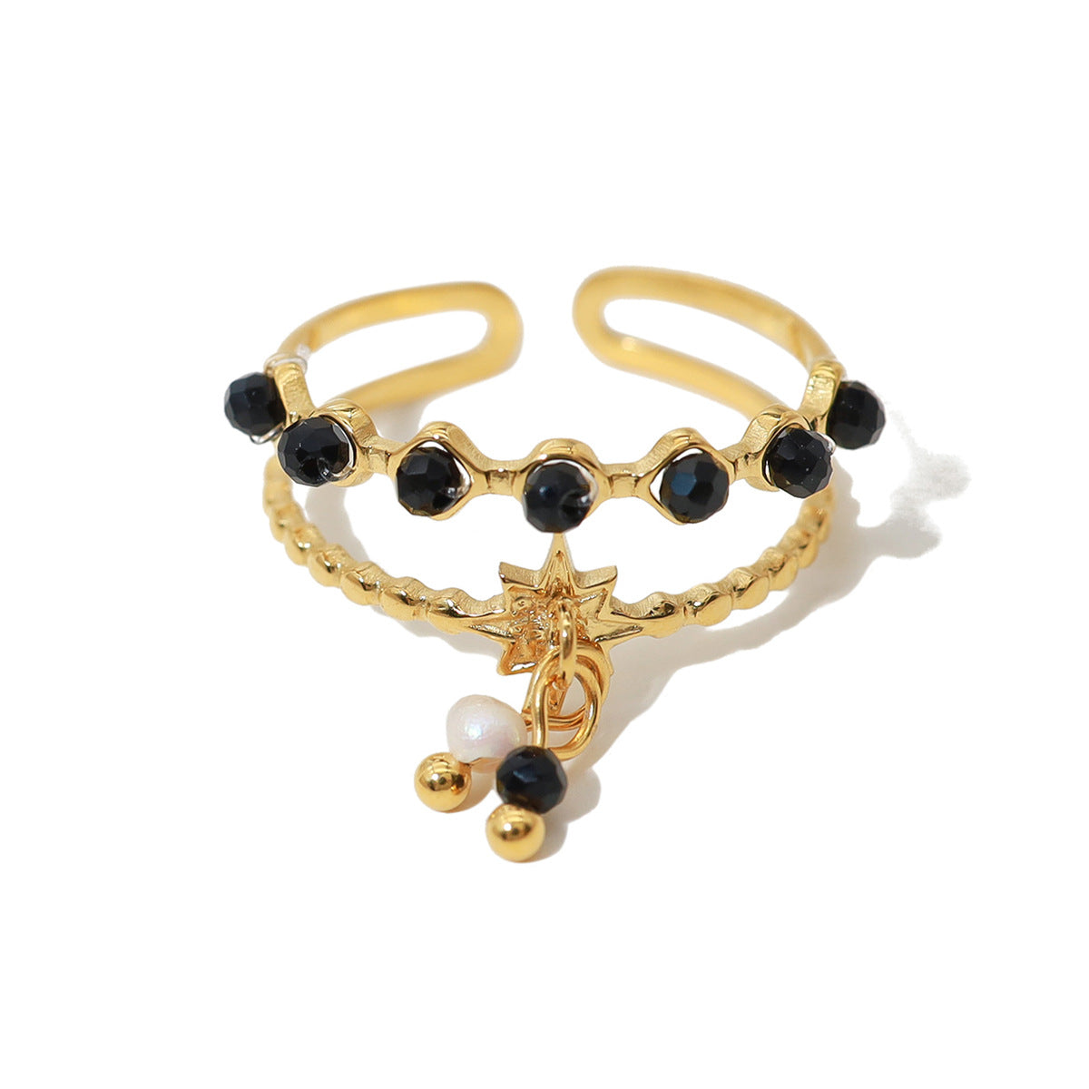 18K Gold-Plated Open Ring with Natural Colored Stones