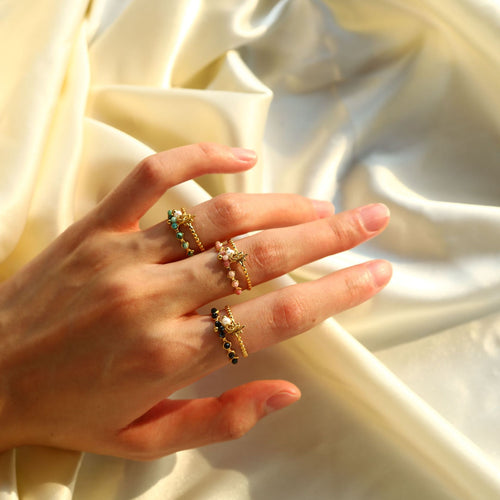 18K Gold-Plated Open Ring with Natural Colored Stones
