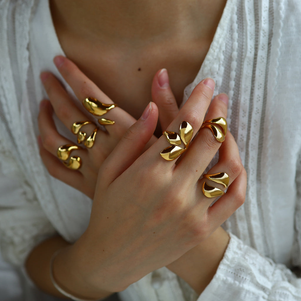 Popular 18K Gold-Plated Non-Fading Jewelry Light Luxury High-Grade Lava Stainless Steel Open Ring Women’S Ring Wholesale