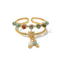 18K Gold-Plated Open Ring with Natural Colored Stones