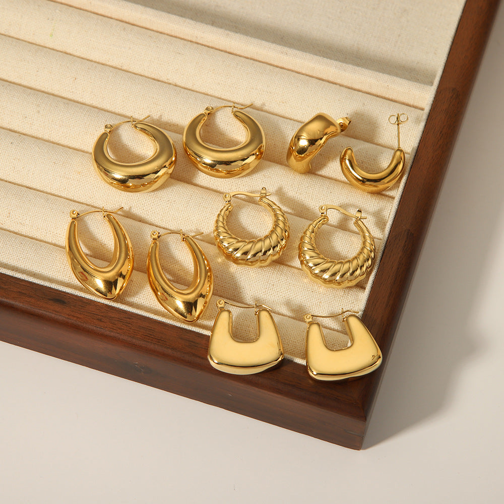 Versatile 18K Gold-Plated Geometric Hoop Earrings with Metallic Finish
