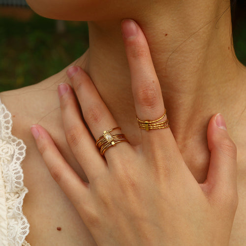 Affordable Luxury Wide Multi-Layer Ring With Zirconia