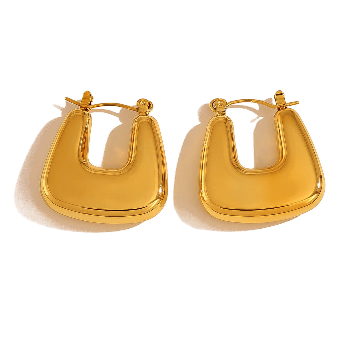 Versatile 18K Gold-Plated Geometric Hoop Earrings with Metallic Finish