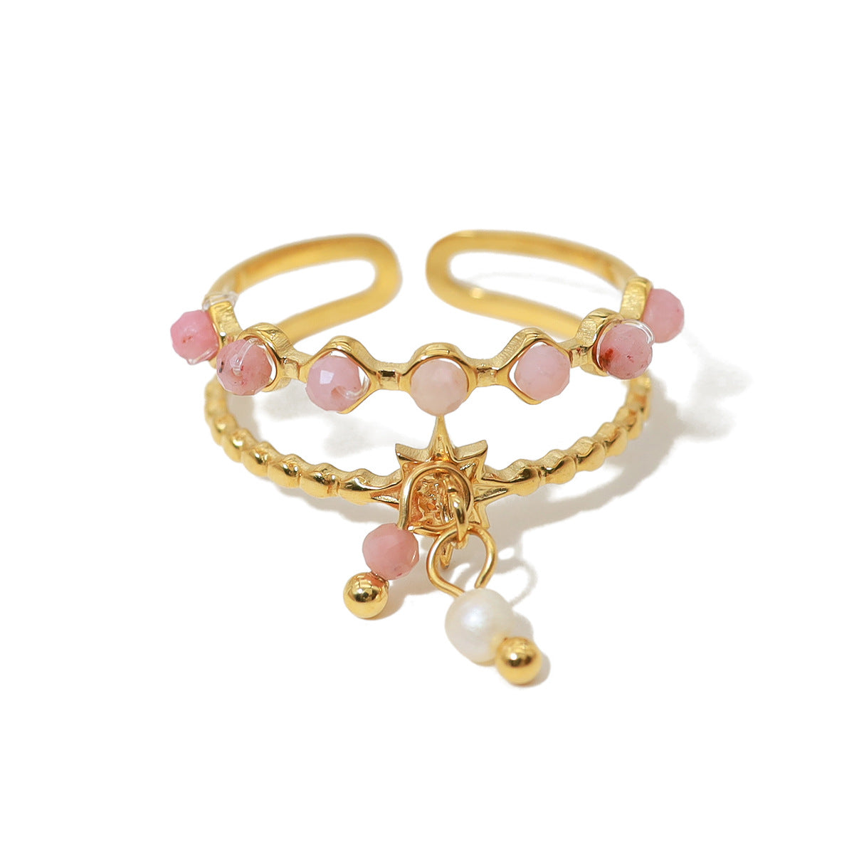 18K Gold-Plated Open Ring with Natural Colored Stones
