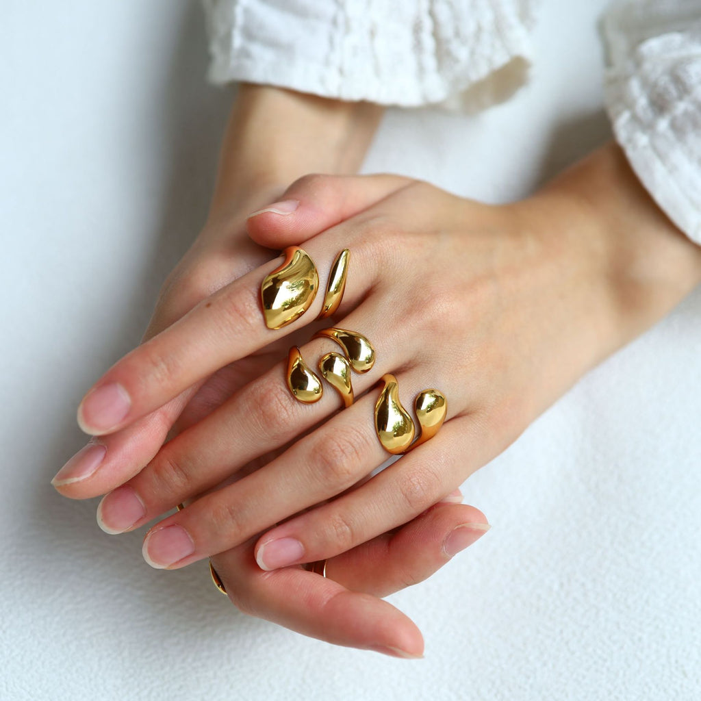 Popular 18K Gold-Plated Non-Fading Jewelry Light Luxury High-Grade Lava Stainless Steel Open Ring Women’S Ring Wholesale