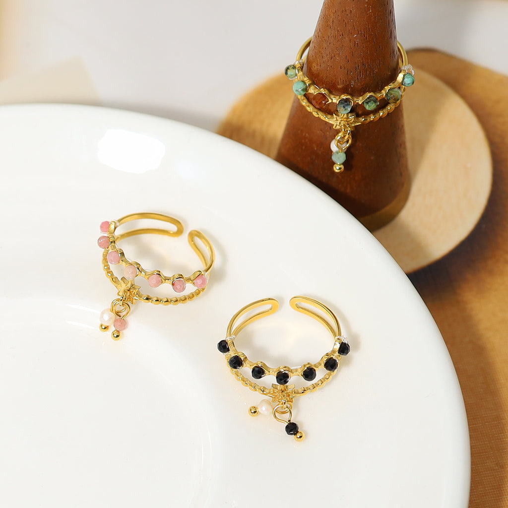18K Gold-Plated Open Ring with Natural Colored Stones