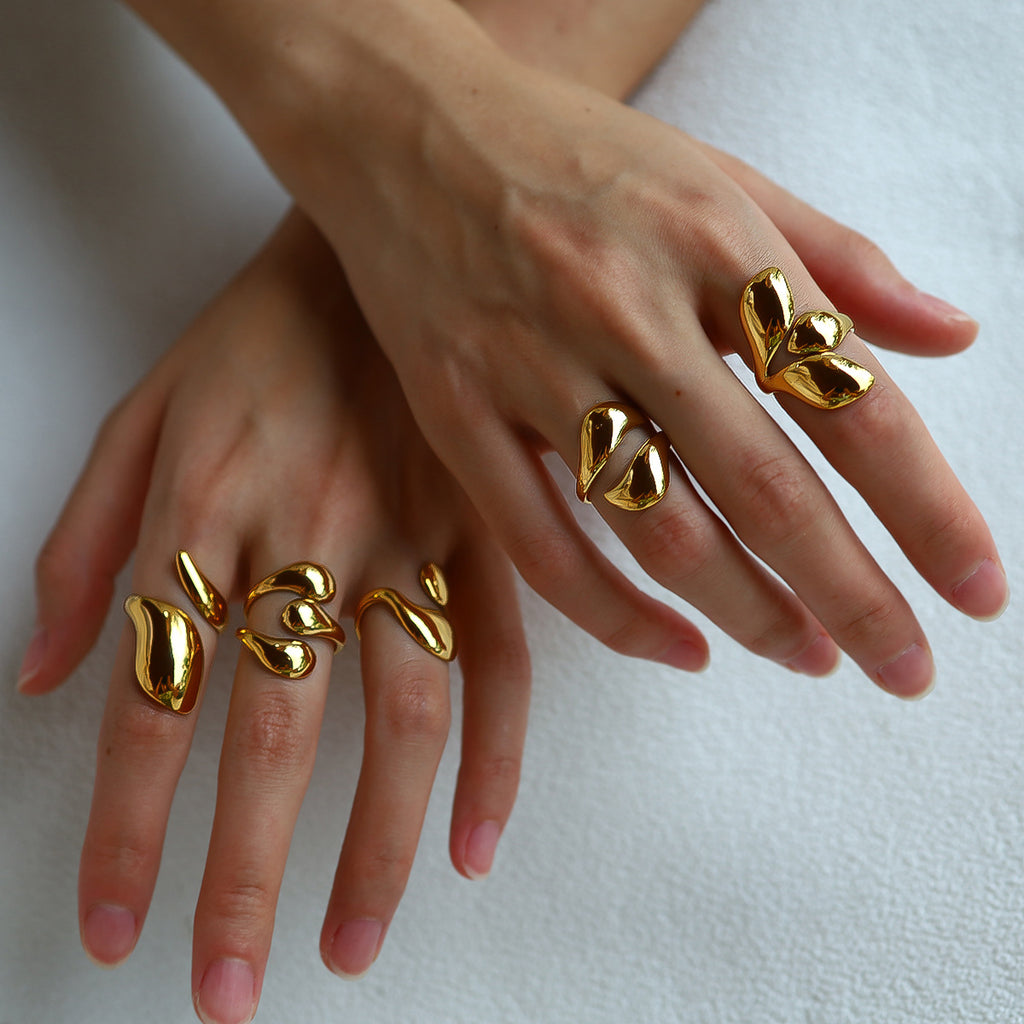 Popular 18K Gold-Plated Non-Fading Jewelry Light Luxury High-Grade Lava Stainless Steel Open Ring Women’S Ring Wholesale