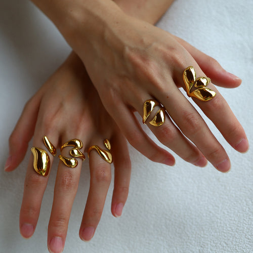 Irregular Lava-Style Open Ring (18K Gold-Plated)