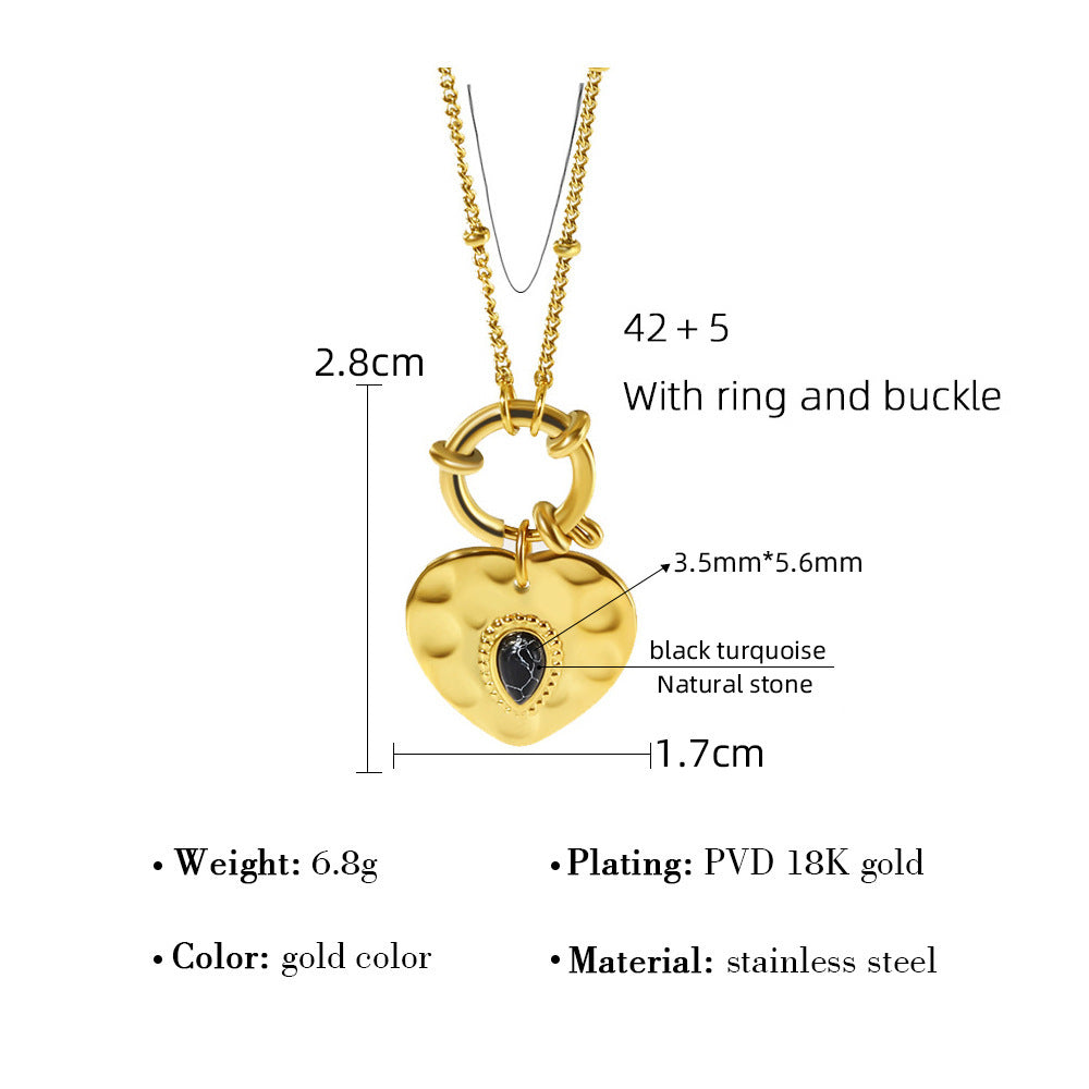 French Vintage-Style Natural Stone Heart Necklace (18K Gold-Plated)