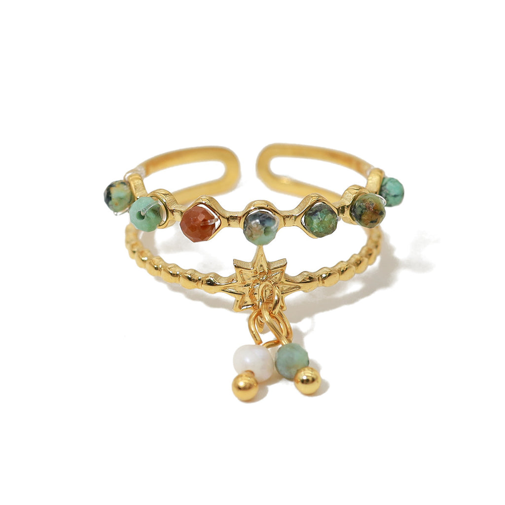 18K Gold-Plated Open Ring with Natural Colored Stones