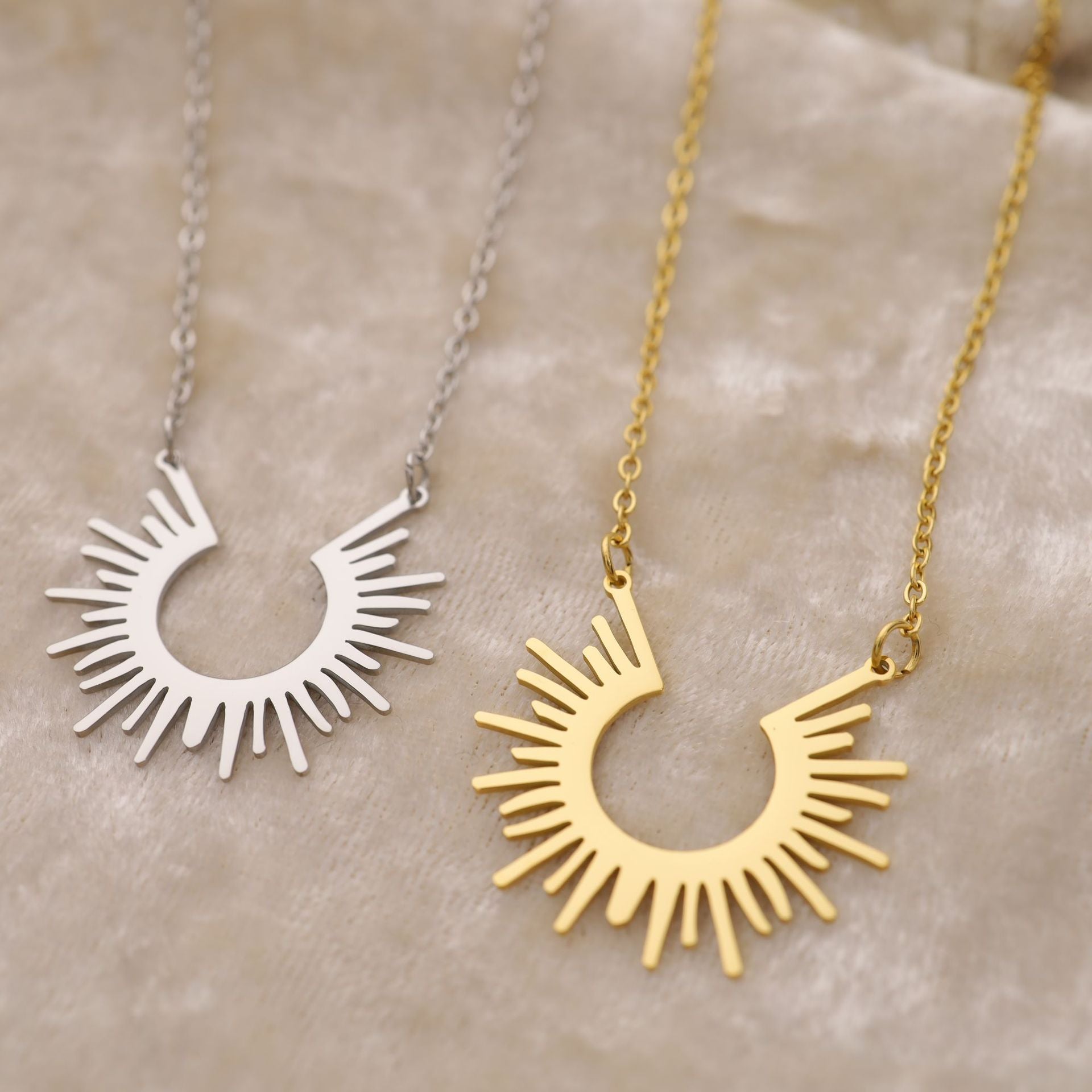 Minimalist 18K Gold Semi-Circle Sunray Necklace