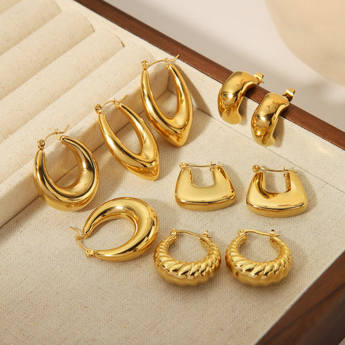 Geometric Hoop Earrings with Metallic Finish (18K Gold-Plated)