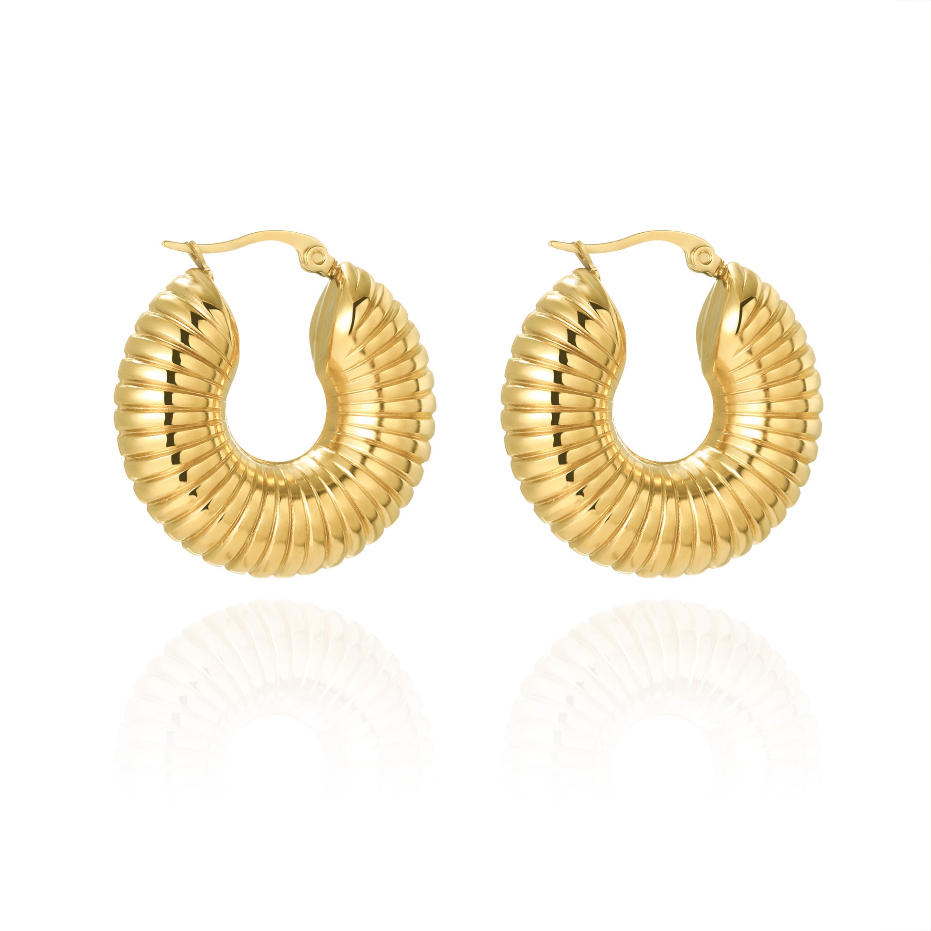 Versatile 18K Gold-Plated Geometric Hoop Earrings with Metallic Finish