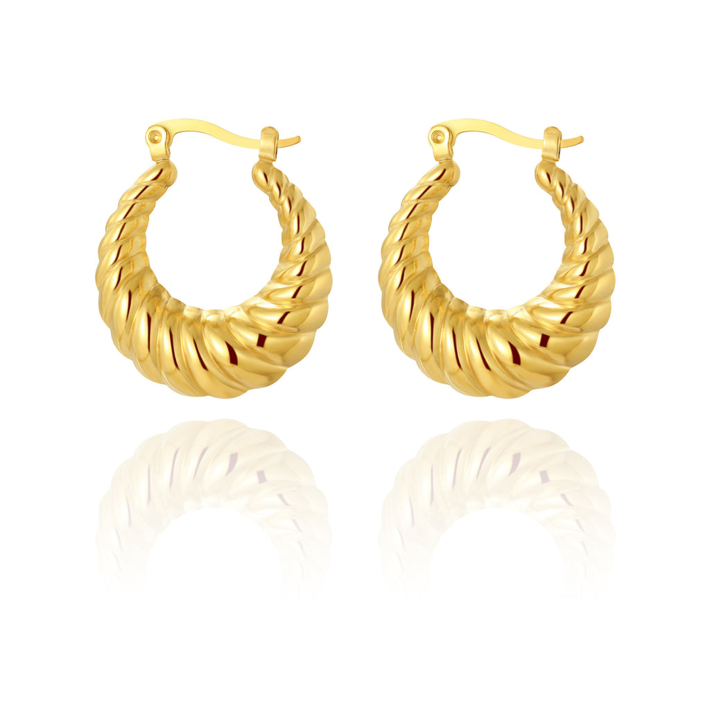 Versatile 18K Gold-Plated Geometric Hoop Earrings with Metallic Finish