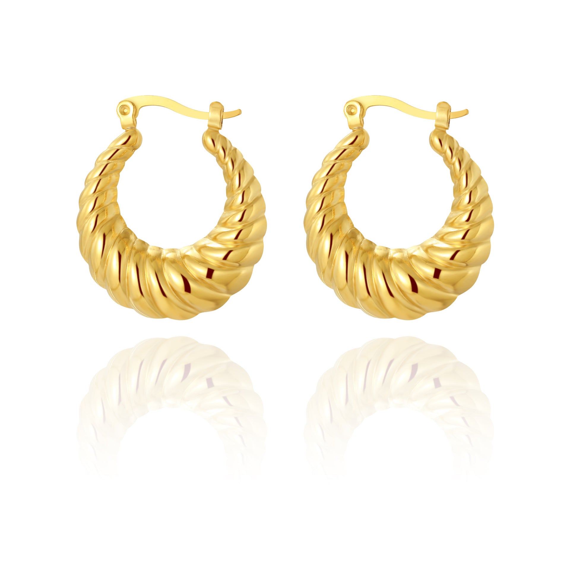 Versatile 18K Gold-Plated Geometric Hoop Earrings with Metallic Finish
