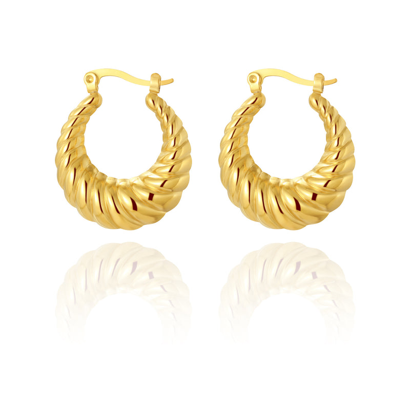 Versatile 18K Gold-Plated Geometric Hoop Earrings with Metallic Finish