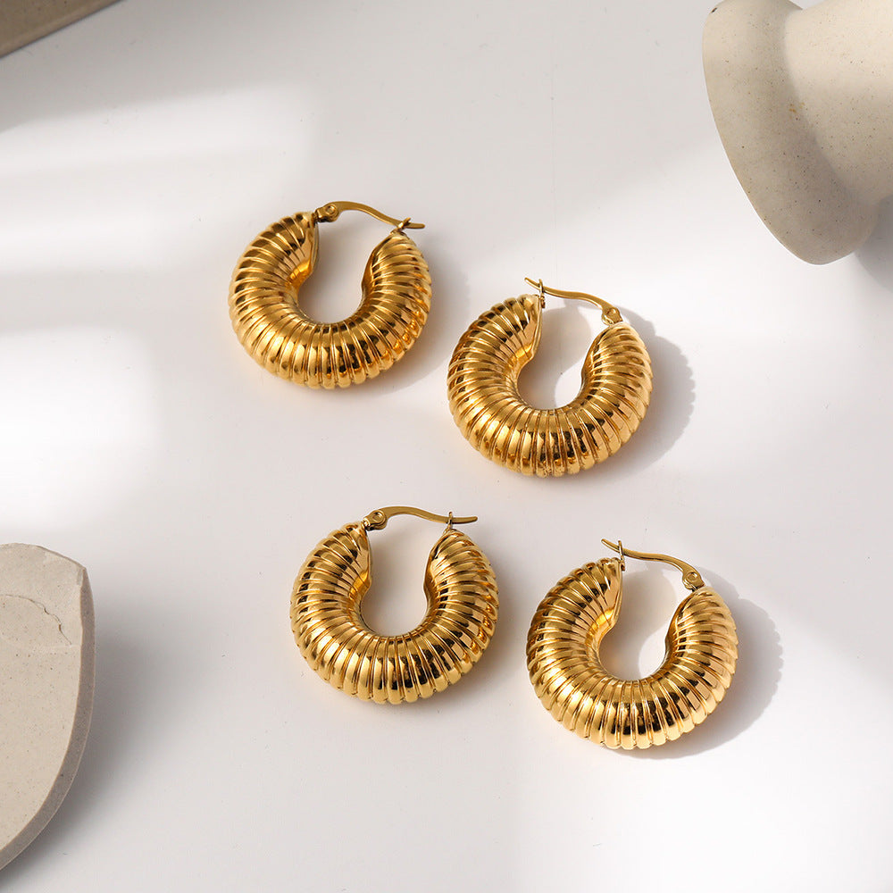 Versatile 18K Gold-Plated Geometric Hoop Earrings with Metallic Finish