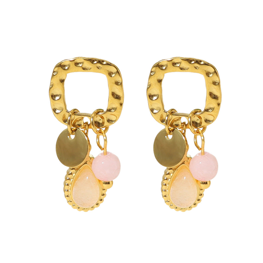 Natural Stone Earrings with Hammered Metal Finish
