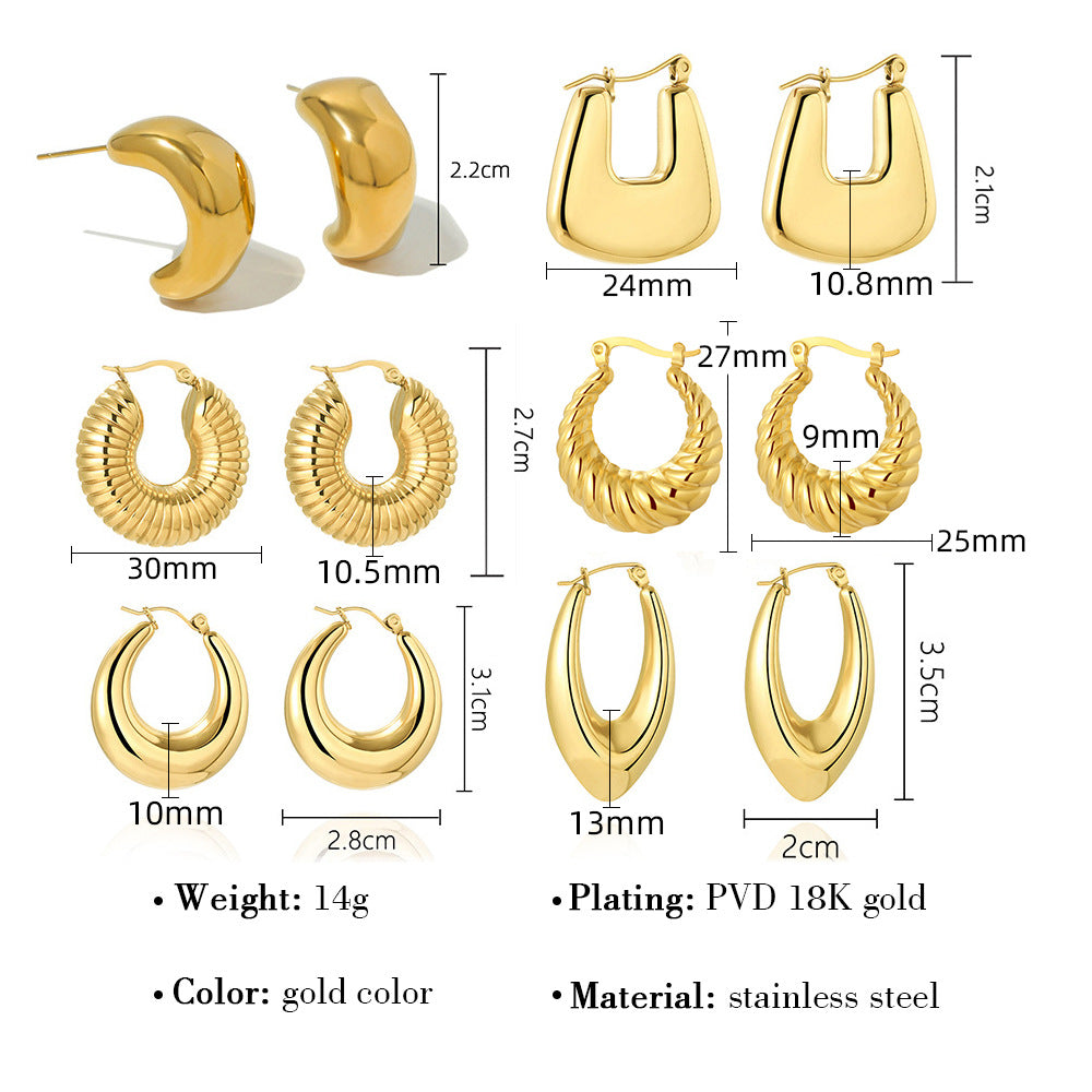 Versatile 18K Gold-Plated Geometric Hoop Earrings with Metallic Finish