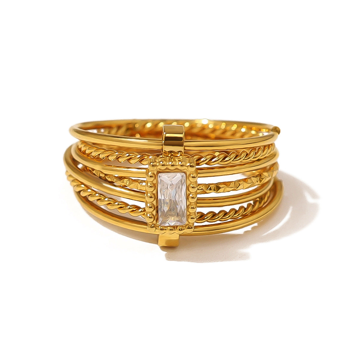 Affordable Luxury Wide Multi-Layer Ring With Zirconia