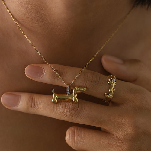 Dachshund Pendant Necklace, Earrings, and Ring 3-Piece Set