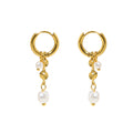 French-Style Long Earrings With Round Pearls And 18k Gold Plating
