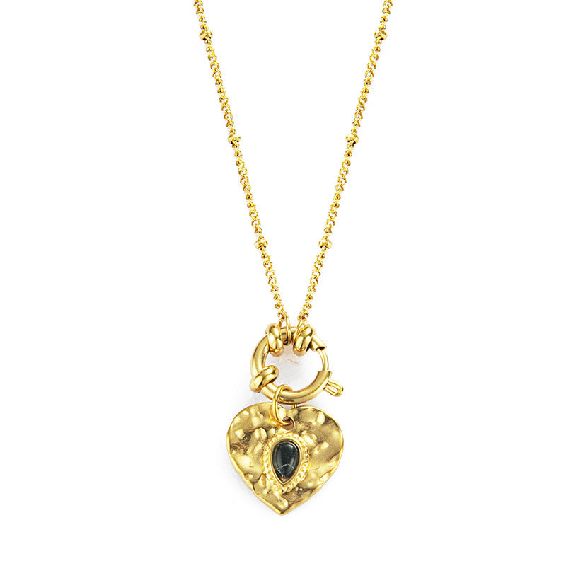 French Vintage-Style Natural Stone Heart Necklace (18K Gold-Plated)