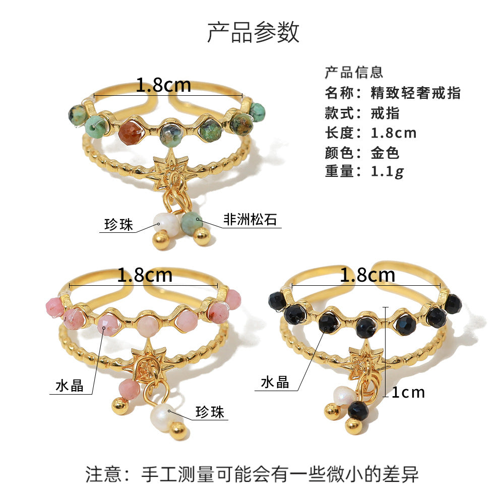18K Gold-Plated Open Ring with Natural Colored Stones